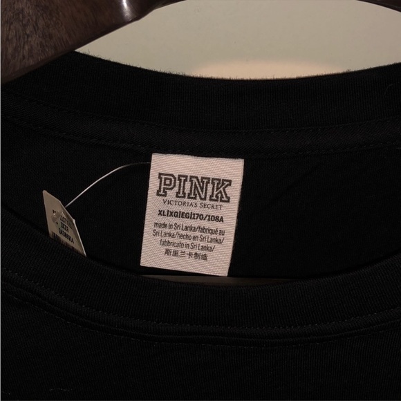 💗VS PINK BLACK MULTI COLOR LOGO LONG SLEEVE CAMPUS TEE - Picture 3 of 5